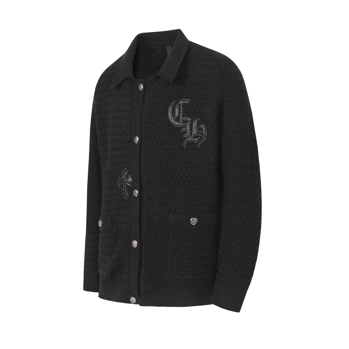 P300 #M904 - Chrome Hearts/Chrome Hearts Heavy Industry Sanskrit appliquéd embroidered cardigan knitted sweater - High weight, high density and high quality. The wool is soft, delicate and skin-friendly. It feels soft and silky. It has excellent warmth and skin-friendly properties. - Customized weaving and dyeing, no color difference. No matter the fabric or workmanship details, it is the ordinary version on the market. - Hardware zipper accessories are all customized, full of details -Colour: light gray black -Size: S M L XL